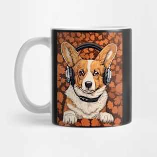 Corgi in Headphones Funny Corgi Dog Lover Autumn Gift Mug